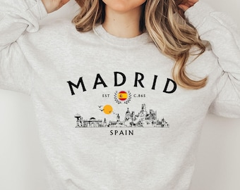 Madrid Spain Sweatshirt, Madrid Crewneck, Spain Travel Sweatshirt, Madrid Skyline Shirt, Spain Souvenir, European Travel Gift