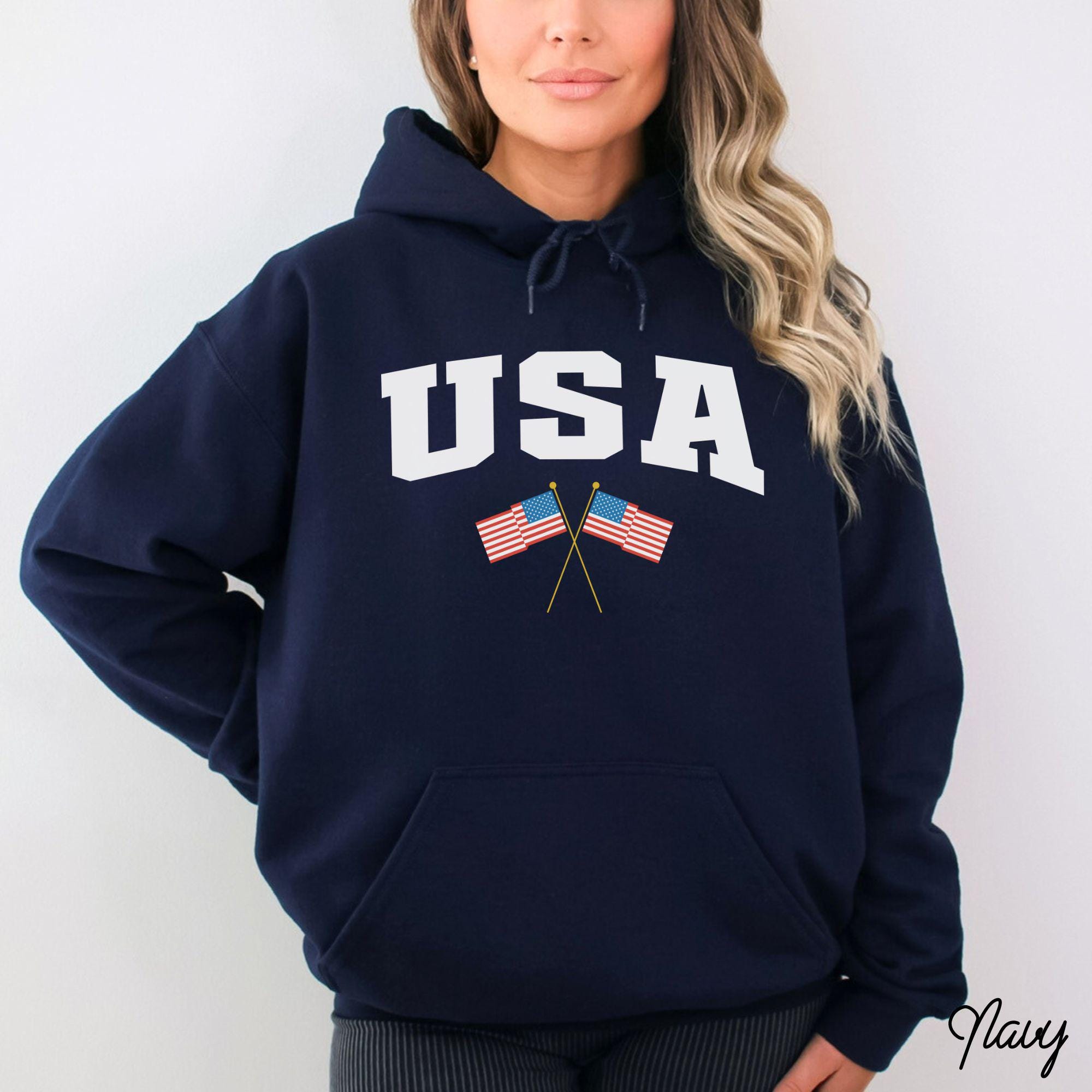 USA Flag Hoodie | Varsity Collegiate Hooded Sweatshirt | Vintage American Flag Pullover for Patriotic Streetwear | 4th of July Hoodie