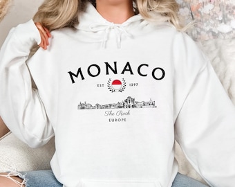 Monaco Hoodie, Monaco Travel Hooded Sweatshirt, Monte Carlo Hoodie, Monaco Skyline Hoodie, Monaco Souvenir Hoodie