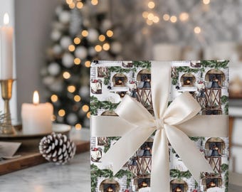 Winter Barn Christmas Gift Wrap Paper, Cozy Village Holiday Wrapping Sheets, Rustic Farmhouse Christmas Wrap, Snowy Cottage Gift Paper