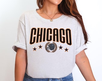 Retro Chicago football shirt for fans,  Retro Bear football game day tee made with BC3001 softness, Trendy Chicago football fan gift.