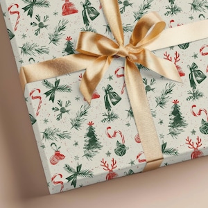 Retro Holiday Wrap Roll | Traditional Christmas Gift Paper | Antique Holiday Wrap | Vintage Christmas Wrapping | Xmas Holiday Gift Wrap
