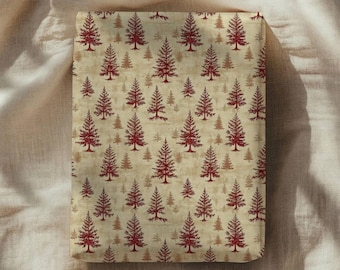 Vintage Christmas Tree Wrapping Paper, Red Pine Tree Gift Wrap, Antique Christmas Paper, Rustic Woodland Holiday Gift Wrap