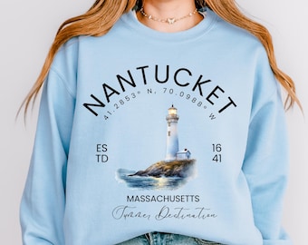 Nantucket-tröja | Preppy Coastal Crewneck | Nantucket-älskarepresent | Semestertröja i Massachusetts | Tjejresa-tröja | Familjeresa