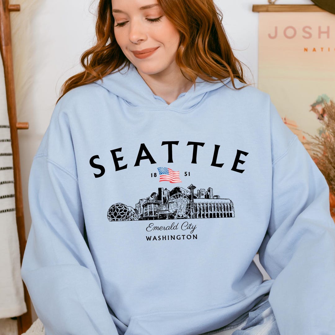 Seattle City Sketch Hoodie, Minimalist Seattle Skyline Sweatshirt ...
