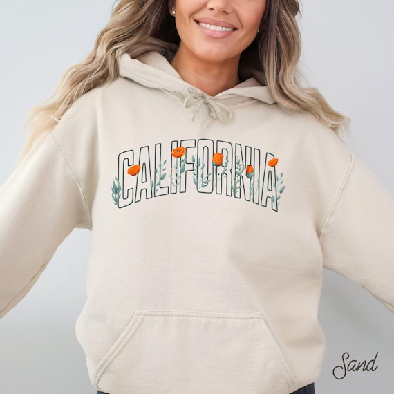 California Poppy Hoodie, Oversized Varsity Hooded Sweatshirt
