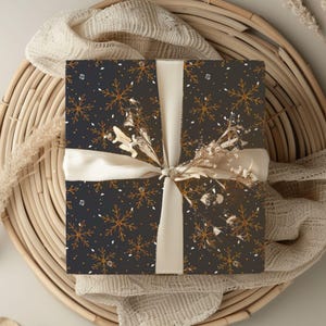 Elegant Gold Snowflake Holiday Wrapping Paper Roll | Luxe Golden Christmas Wrap | Vintage Christmas Gift Paper | Festive Christmas Gift Wrap