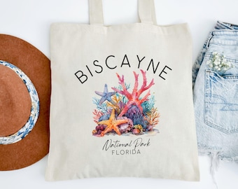 Bolso de tela del Parque Nacional Biscayne, bolso de lona de Florida, regalo para amantes del océano, bolso de playa, bolso con diseño de vida marina, bolsa de compras reutilizable