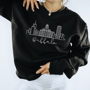 Buffalo New York Sweatshirt | Minimalist Buffalo Skyline Shirt | Unisex Vintage Crewneck | New York Souvenir Travel Gift | College Crewneck