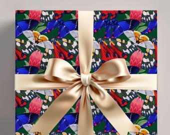 Butterfly Motif Gift Wrap, Boho Animal Wrapping Paper, Nature Inspired Gift Paper Roll, Boho Gift Wrap for Spring, Insect Paper Gift Wrap