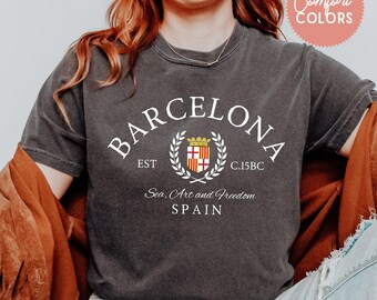 Barcelona Spain Shirt, Barcelona Coat of Arms T-Shirt, Comfort Colors 1717 Tee, Spanish Travel Gift, Barcelona Souvenir