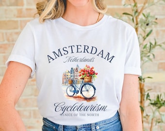 Maglietta turistica di Amsterdam / Girocollo Paesi Bassi / Pullover da viaggio in Olanda / Maglietta della città olandese / Regalo per un viaggio ad Amsterdam / Maglietta per una vacanza in Europa