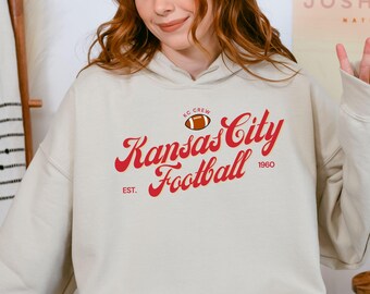 Kansas City Football Hooded Sweatshirt - Chief Football Game Day  Pullover Hoodie, Retro Chief Football Tailgate Hoodie, Kansas City Pride