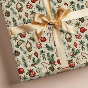 Vintage Christmas Gift Wrap Roll | Retro Red and Green Paper Rolls | Christmas Wrapping Paper | Holiday Gift Wrap | Paper Roll for Gifts