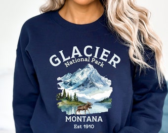 Glacier Montana National Park Sweatshirt, Montana Sweatshirt, Adventure Crewneck, Camping Travel Sweatshirt, Oversized National Parks Gift