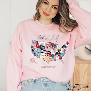 Pull carte des États-Unis mignon et confortable, sweat-shirt ras du cou douillet, pull universitaire, sweat-shirt patriotique surdimensionné, sweat-shirt campus américain tendance