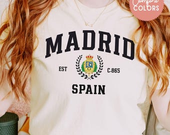 Madrid Spain Shirt, Collegiate Madrid T-Shirt, Preppy Comfort Colors 1717 Tee, Spanish Travel Gift, Madrid Souvenir
