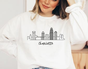 Charlotte Skyline Sweatshirt, Charlotte NC Sweatshirt, Minimalist City Skyline Shirt, North Carolina Gift, Queen City Crewneck