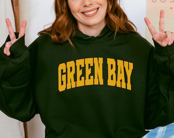 Green Bay Football Hoodie, Varsity Style Packer Hooded sweatshirt, Fantasy Football Hoodie, Green Bay Wisconsin Game Day Tailgate Hoodie