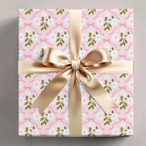 Carta da regalo Coquette Cherry / Rotolo di carta da regalo rosa carina / Carta da regalo estetica femminile / Carta da regalo vintage con fiocco floreale romantico Coquette Kawaii