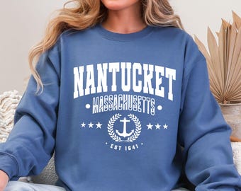 Nantucket-tröja | Preppy Coastal Crewneck | Nantucket-älskarepresent | Semestertröja i Massachusetts | Tjejresa-tröja | Familjeresa