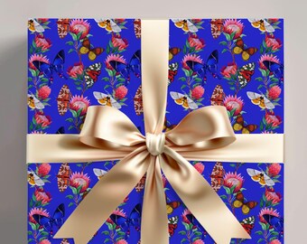 Butterfly Motif Gift Wrap, Boho Animal Wrapping Paper, Nature Inspired Gift Paper Roll, Boho Gift Wrap for Spring, Insect Paper Gift Wrap