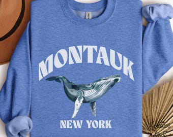Montauk Whale Crewneck Sweatshirt, Humpback Whale Pullover Jumper
