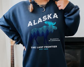 Felpa Alaska, girocollo Alaska Travel, felpa Moose Mountain, maglietta Alaska Cruise, pullover per avventure all'aria aperta, regalo Alaska