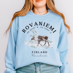 Rovaniemi Finland Crewneck Sweatshirt, Finland Winter Pullover Jumper, Nordic Reindeer Gift, Santa Claus Village Souvenir, Lapland Wildlife