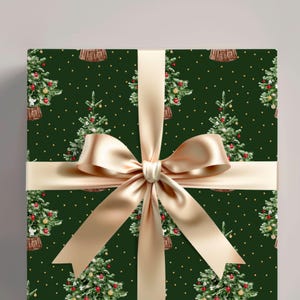 Retro Christmas Gift Wrap Paper | Festive Antique Holiday Wrapping Paper Roll |  Old-Fashioned Christmas Present Wrap | Gift Basket Paper