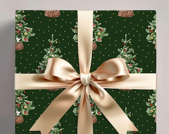 Retro Christmas Gift Wrap Paper | Festive Antique Holiday Wrapping Paper Roll |  Old-Fashioned Christmas Present Wrap | Gift Basket Paper