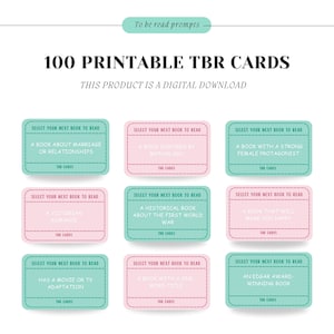 Cartes TBR imprimables, invites de lecture de pot TBR imprimables, invites à lire, défi de lecture, invites de lecture uniques aux couleurs pastel, jeu TBR