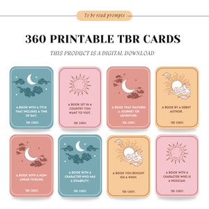Tarjetas TBR imprimibles, preguntas de lectura en frascos TBR acogedores y lindos, preguntas para leer, desafío de lectura, preguntas de lectura únicas en colores pastel, juego TBR