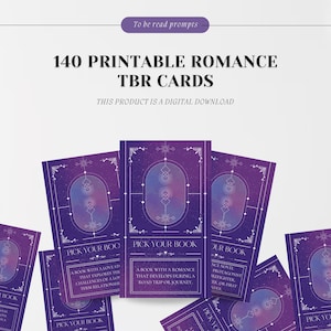 Cartes de tarot romantiques TBR imprimables, 140 cartes de tarot livresques, Que lire ensuite, Instructions à lire, Jeu TBR, Cadeau livresque littéraire pour amoureux des livres