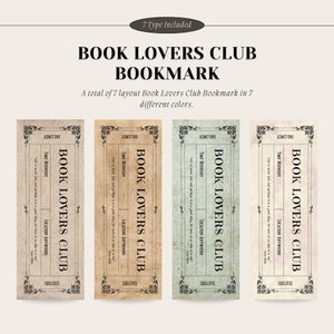 Book Lovers Club Bookmark,Gift For Book Lover,Book Club,Printable Old Vintage Bookmark,Bookish Bookmark Ticket,Cute Keepsake Bookmark