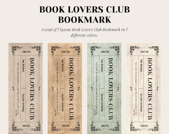 Vintage Book Lovers Club Bookmark: Printable Ticket Keepsake (PDF Download)