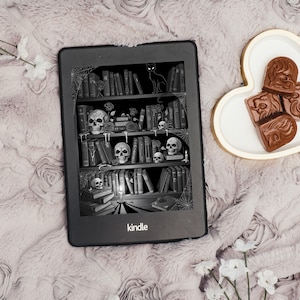 Gothic Library Kindle Lock Screen Set,Spooky Bookshelf Screensaver, Dark Academia E-reader Wallpaper,Haunted Witchy Library Lock Screen