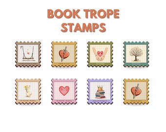 Book Trope Stamps, Bookworm Clipart (Digital Download)