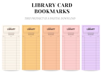 Pastel Library Card Bookmarks: Printable Reading Log (PDF File)