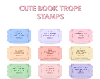 Book Trope Stamps, Pastel Bookworm PNG SVG (Digital Download)