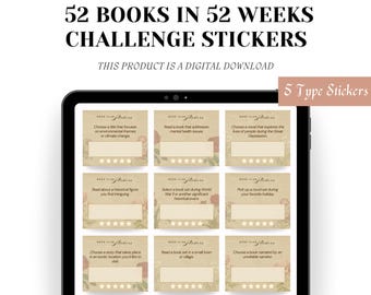 52 Books in 52 Weeks Challenge Stickers: Vintage Floral Reading Prompts (PDF+PNG)