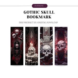 20 Gothic Skull Printable Bookmarks,Dark Romance Bookmark Designs,Printable Dark Academia Bookmark,Halloween Bookmark,Fantasy Bookmark Png