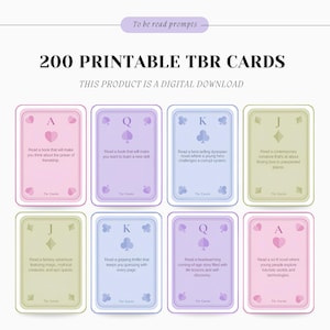 Cartes TBR imprimables, instructions de lecture lumineuses et mignonnes en pot TBR, instructions de lecture confortables, défi de lecture rose, jeu TBR unique de couleur pastel