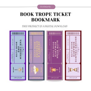 Book Trope Bookmark Set,Book Genre Ticket Bookmark Set,Book Club Bookmark,Book Ticket Bookmark,Enemies to Lovers, Friends to Lovers