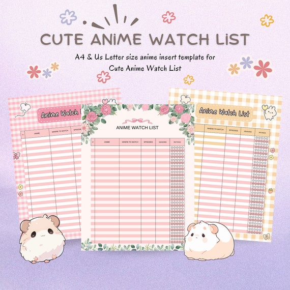 Anime Watch List Planner Insert anime Checklist anime Tracker printable Fillable Anime Tracker Anime Log anime Tv Watching Planner Etsy