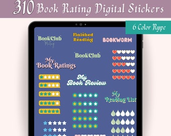 Book Rating Digital Stickers: Reading Journal Reviews (310 PNG Files) (Digital Download)