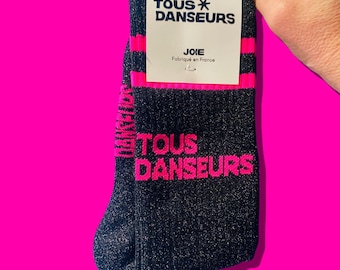 Taille 39/42 - Chaussettes qui brillent et qui dansent Tous Danseurs - Noires pailletées et rose