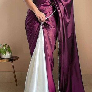 Solid/Plain Bollywood Satin, Pure Silk Saree, Satin Saree, Silk Saree, Casual, Party & Festive, Wedding, Wedding - Festive, Bollywood Saree