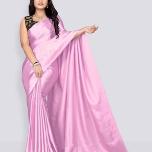 Solid/Plain Bollywood Satin, Pure Silk Saree, Satin Saree, Silk Saree, Casual, Party & Festive, Wedding, Wedding Festive, Bollywood Saree peach