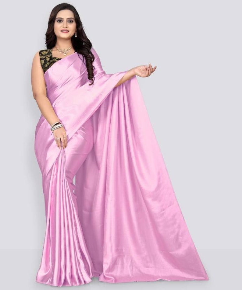 Solid/Plain Bollywood Satin, Pure Silk Saree, Satin Saree, Silk Saree, Casual, Party & Festive, Wedding, Wedding Festive, Bollywood Saree peach